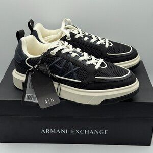 Armani Exchange Black & White Jet Set Lace-Up Textile Logo Low Sneakers Shoes 8